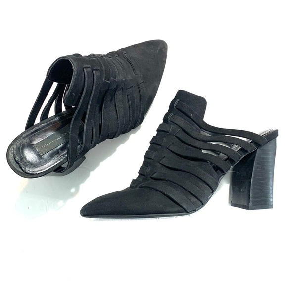 Steven By Steve Madden Nikki Strappy Black Leather Mule Heel Sandals size 9.5 - Picture 1 of 9